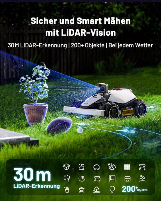 Robot grasmaaier zonder begrenzingsdraad 1500m² - LUBA Mini AWD LiDAR 20cm maaibreedte 80% helling 3D AI Vision GPS 4G slimme robotmaaier - HomebyNicole van Merkloos	 — afbeelding 2