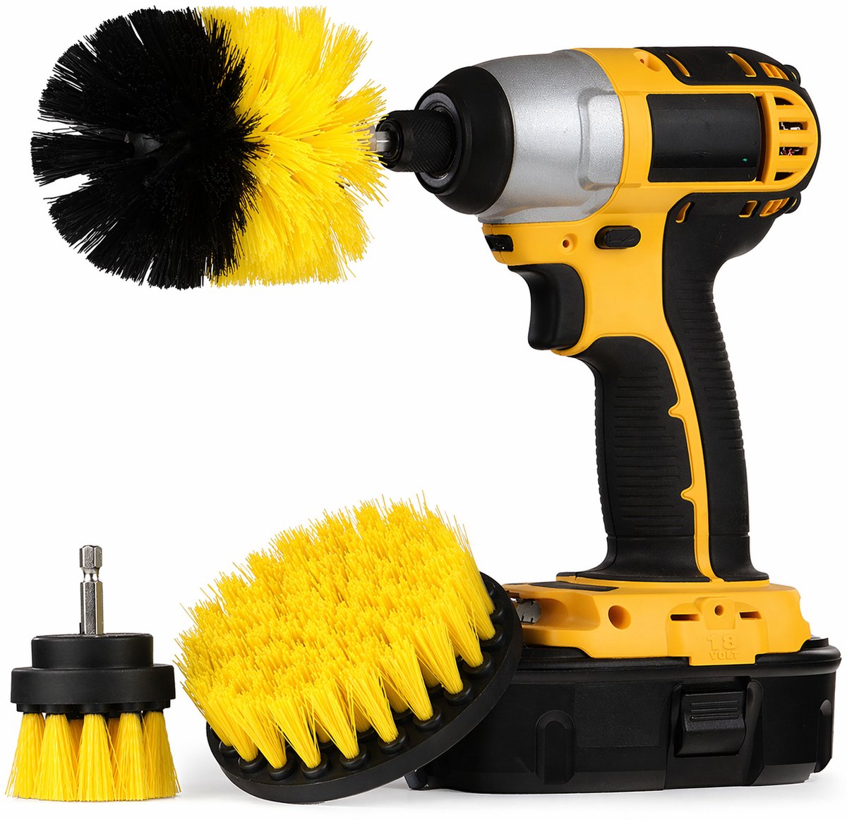 TJ Essentials 3 Delige Boormachine Borstelset – Schrobborstel - Boorborstel – 50 / 89 / 100 mm – Geel