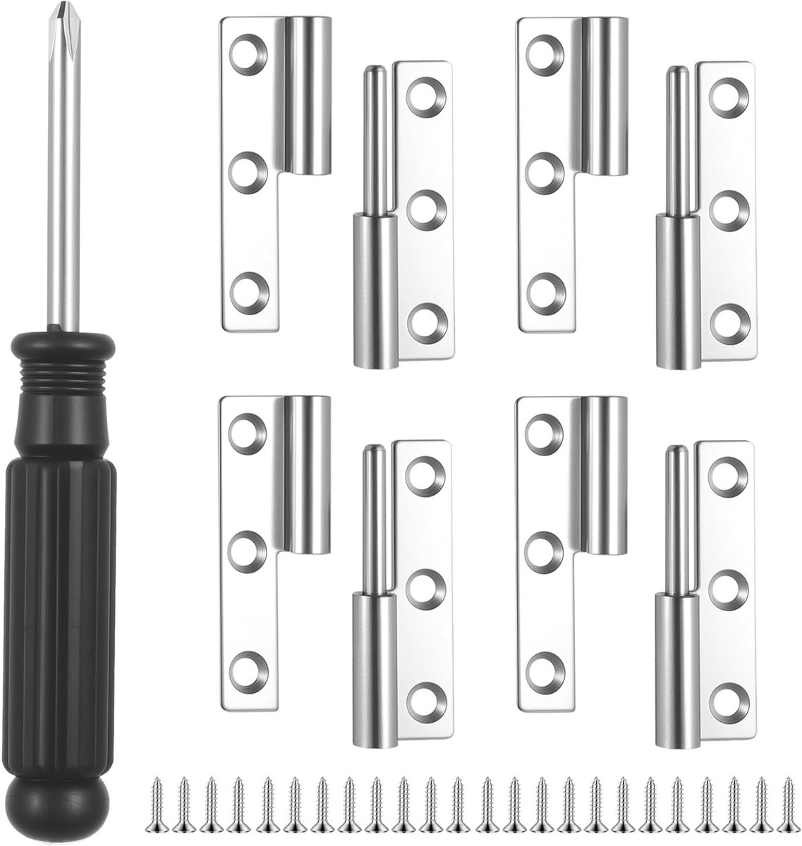 Verstelbare Deur- en Raamscharnieren van RVS, 64mm, 4 Stuks, Geschikt voor Kasten en Houten Dozen, Inclusief Schroeven