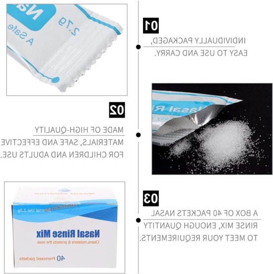 40 Stuks Neussalz voor Sinus Spoelingen - Versterkte Zoutmix voor Neti Pot en Yoga Kinderen — afbeelding 2