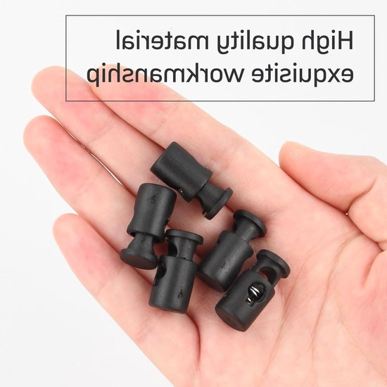Set van 30 zwarte nylon cord stoppers met 1 gat - ideaal voor 3-4 mm koord, trekkoorden, tassen en veters — afbeelding 3