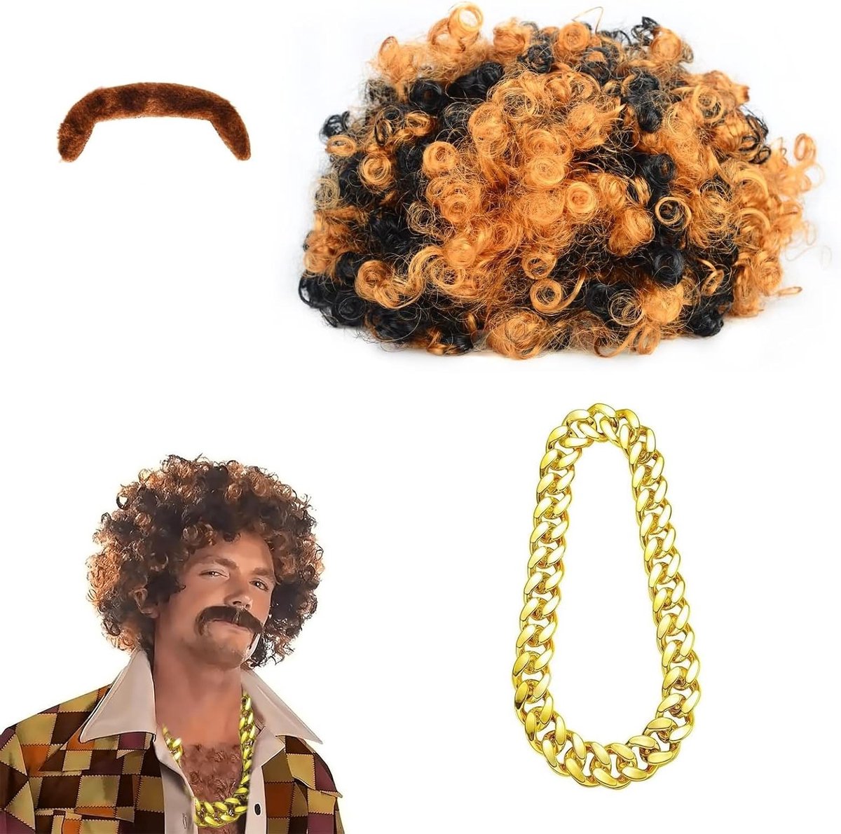 Disco Kostuum voor Mannen en Vrouwen uit de Jaren 70 en 80 - 3-delig Hippie Kostuum voor Carnaval en Themafeesten met Klassieke Accessoires