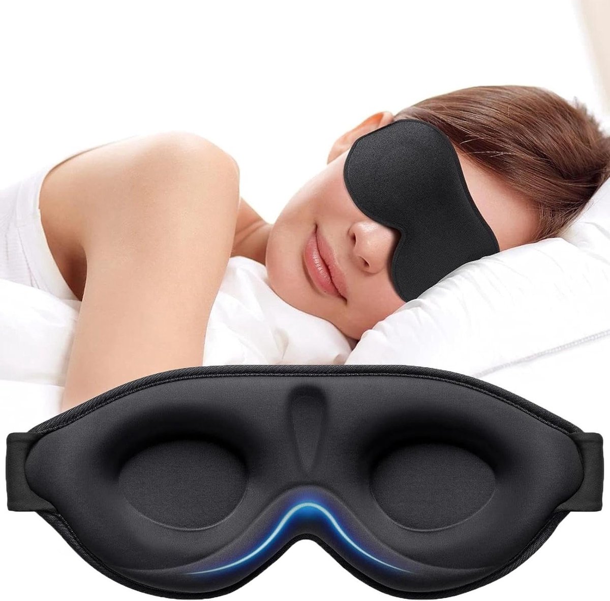 Ergonomisch Slaapmasker voor Zijslapers met 3D Oogholtes, Verstelbare Band, Lichtdicht en Ademend, Ideaal voor Reizen en Ontspanning