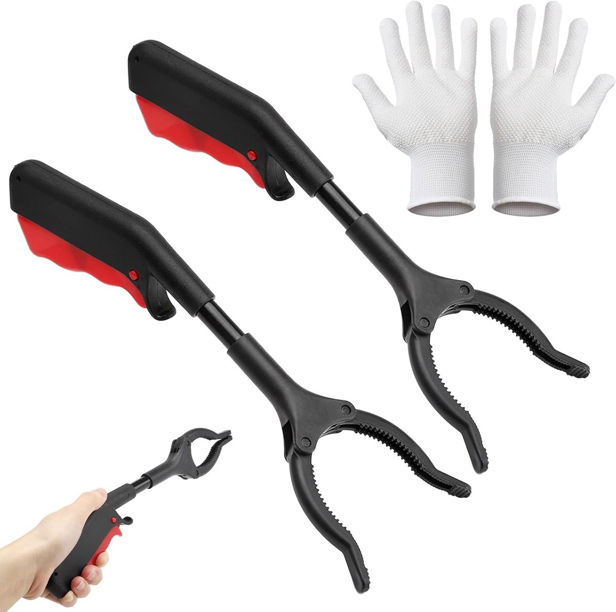 Set van 2 Grijptangen voor Senioren met Dot Handschoen, 30 cm, Hulp voor Grijpen en Afval Oppakken, Ideaal voor Ouderen en Personen met Beperkingen