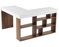 Asir - Studiebureau - Walnoot, wit - 100% met melamine gecoat spaanplaat - 131 x 58 x 18 cm