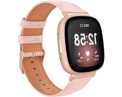 Top Grain Genuine Leather Band Compatible with Fitbit Versa 4 Fitbit Versa 3 Fitbit Sense 2 Sense Watch Bands - Classic Replacement Wristbands Straps for Women Men Pink