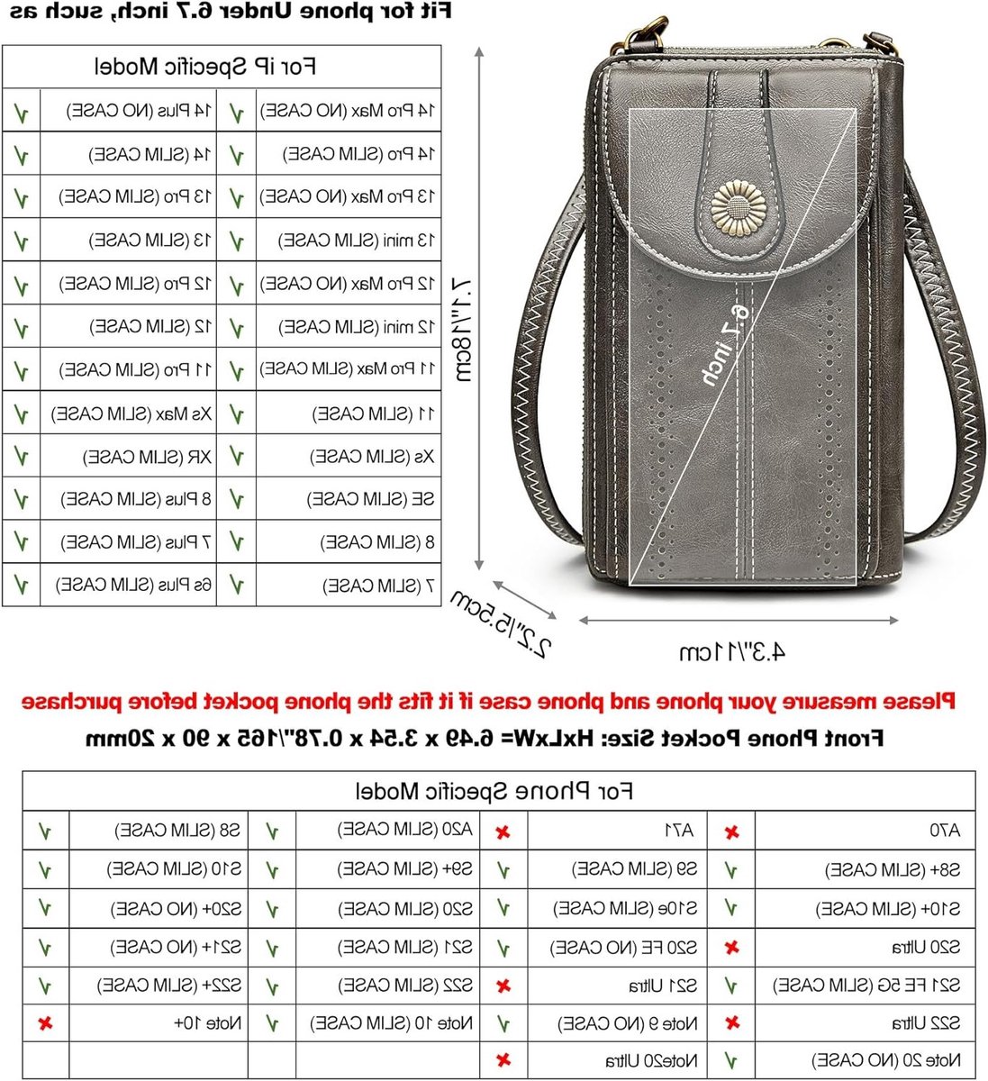 RFID Blokkerende Crossbody Tas voor Mobiele Telefoon - Kleine PU Leren Portemonnee met Retro Design voor Vrouwen en 6.5 Inch Telefoons