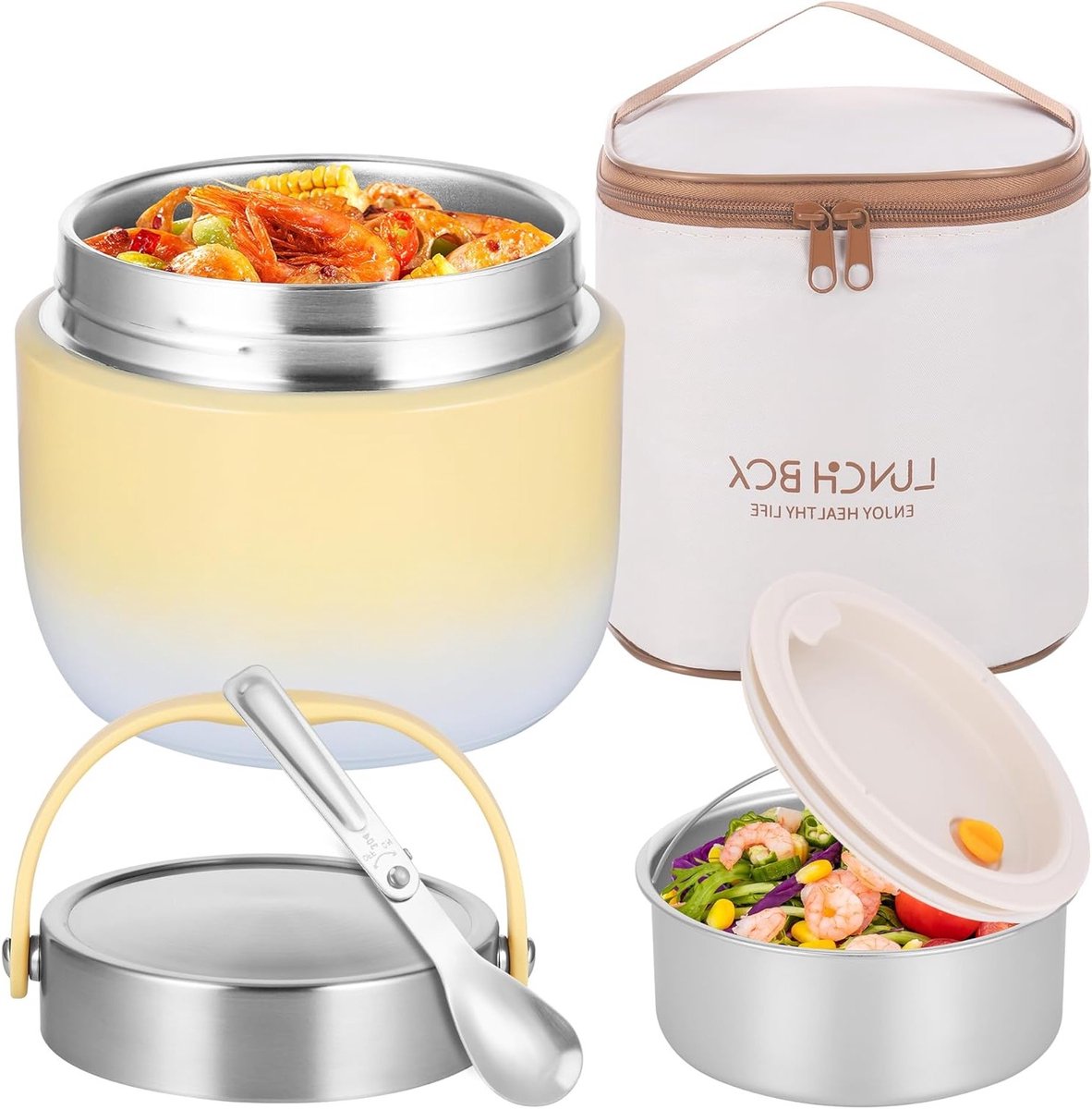Grote Isolerende Thermosfles voor Warm Eten 1200ml met Lepel en Koeltas