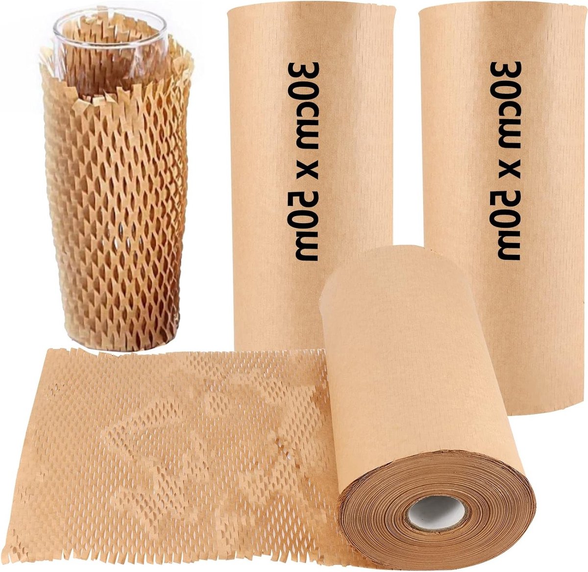 30cm x 50m Honeycomb Papier Verpakking Rol - Dempingspapier voor het Wikkelen en Opslaan van Breekbare Voorwerpen, Kraftpapier voor Verpakking en Bescherming