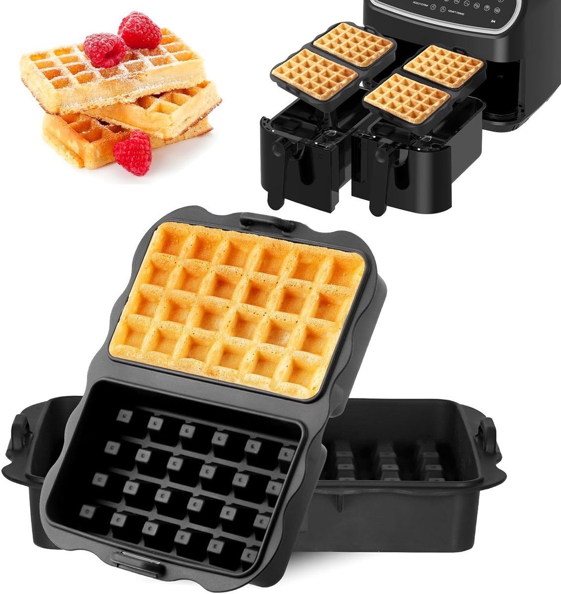 2x Siliconen Wafelvorm voor Heteluchtfriteuse - Duurzaam en Stapelbaar Bakvorm