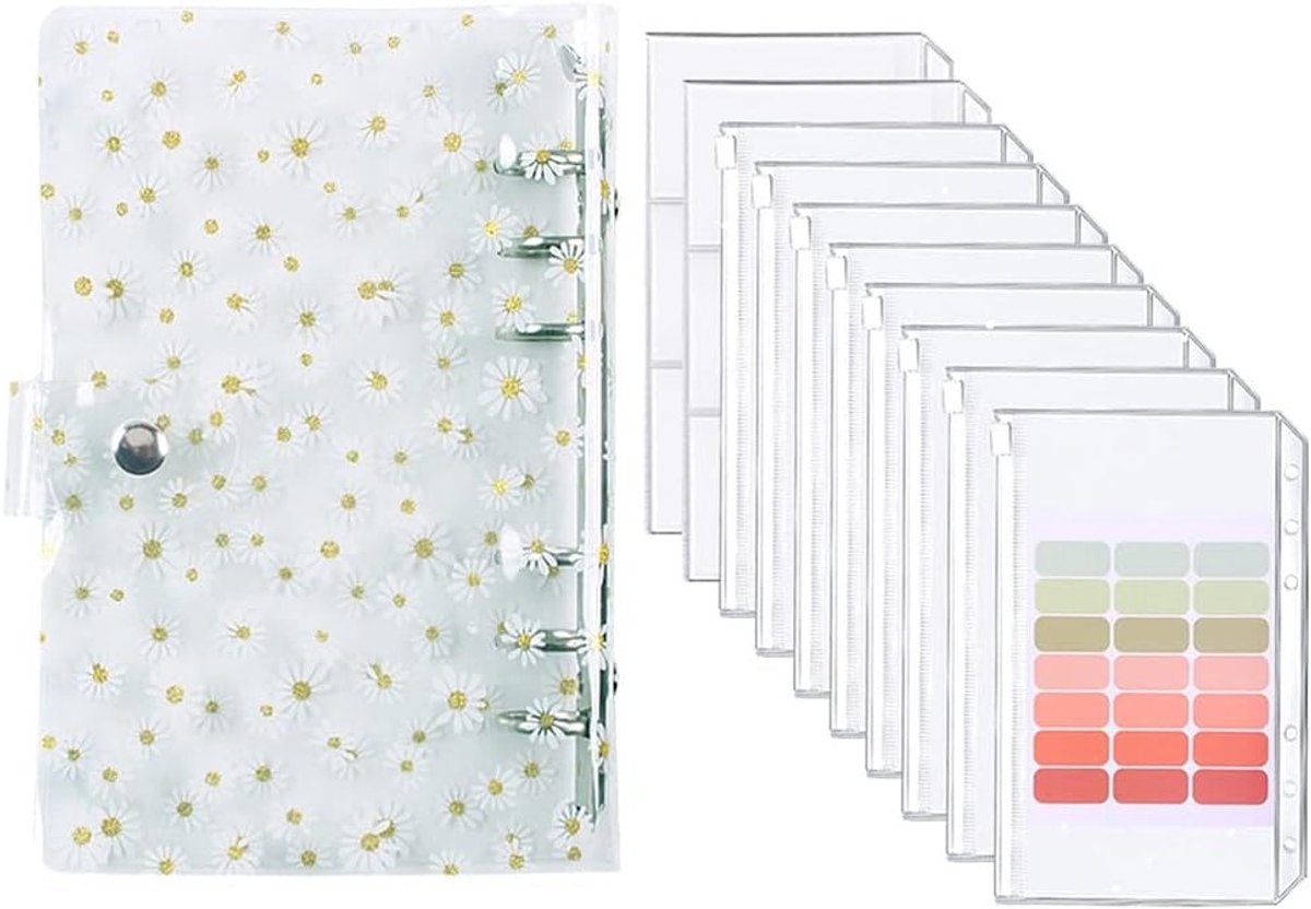Transparante Sequins Budget Planner met 8 Rits Enveloppen en Labels voor Geldbeheer en Besparen