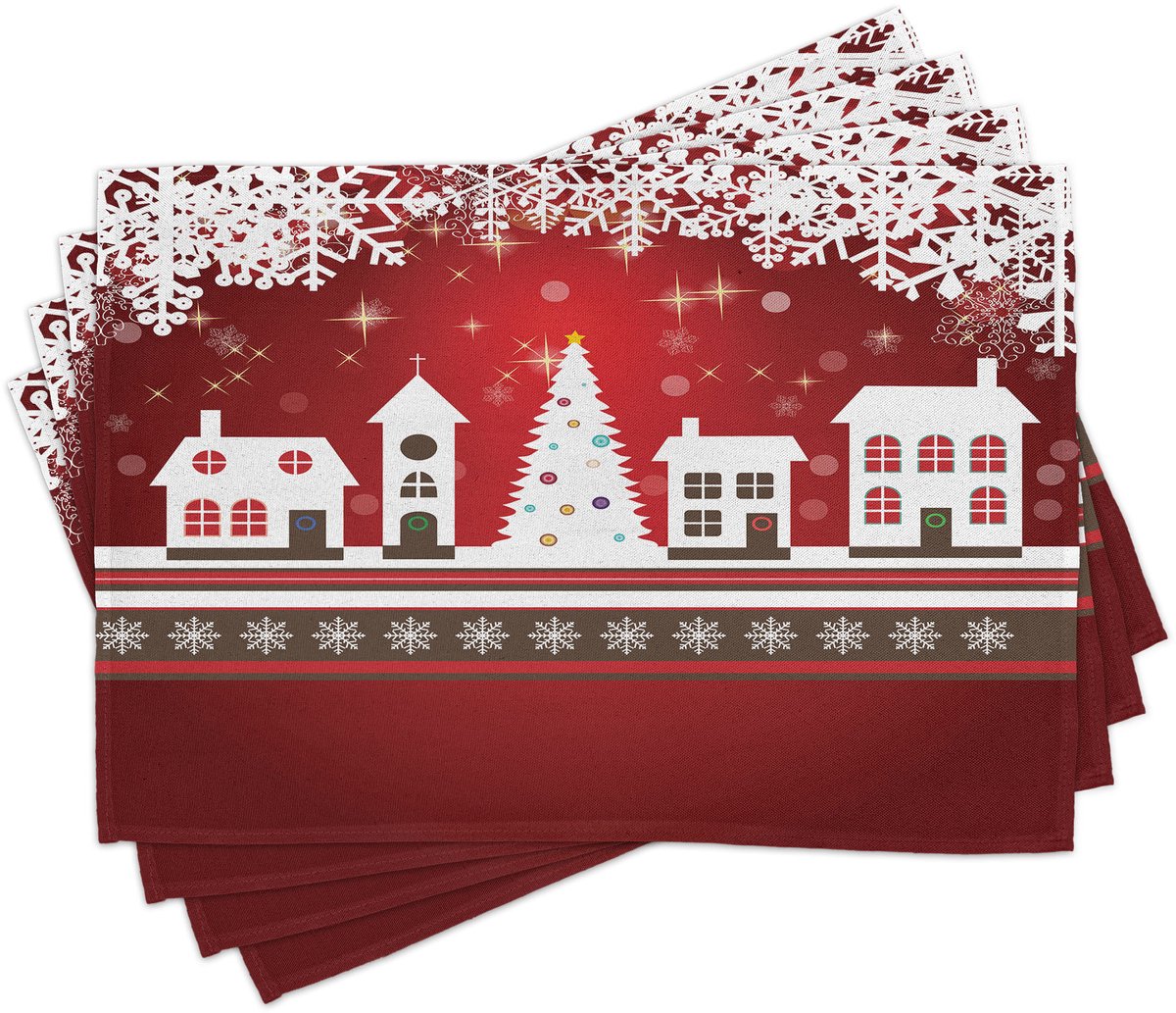 ABAKUHAUS kerstplacemats, winterboom, wasbare stof eettafel decoratie digitaal print, groen en rood