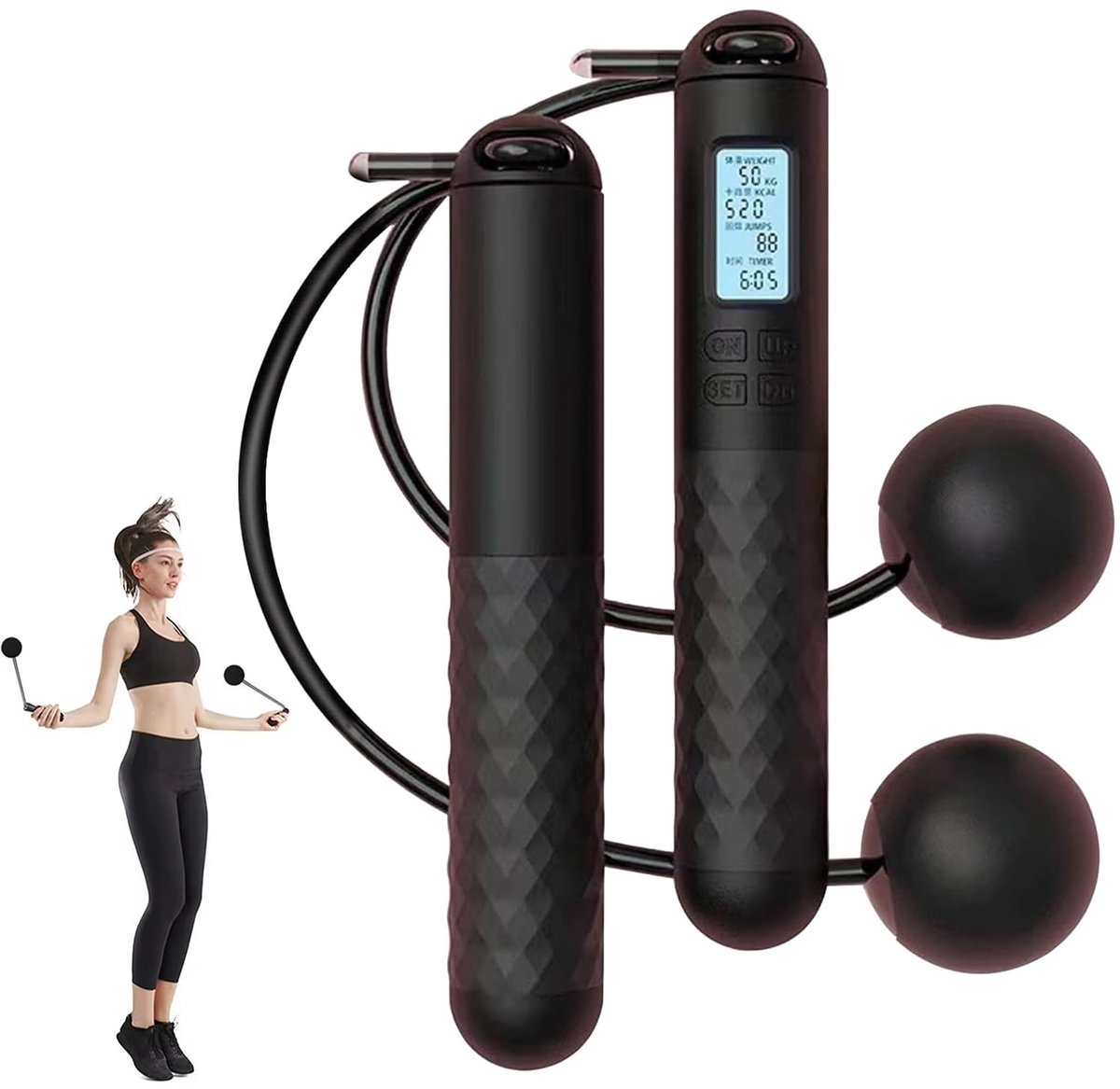 Allecto - Draadloze Springtouw - Verstelbaar en Slim - Geschikt voor Thuis Fitness - Efficiënt Training - Met Teller - Verbeter je Conditie - Zwart