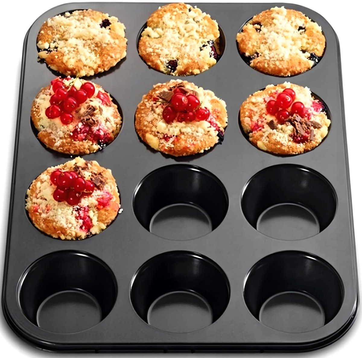 Muffinvorm Bakplaat - Cupcake Vormen - Bakken Thuis - Antiaanbaklaag - 12 Holtes - Grafiet