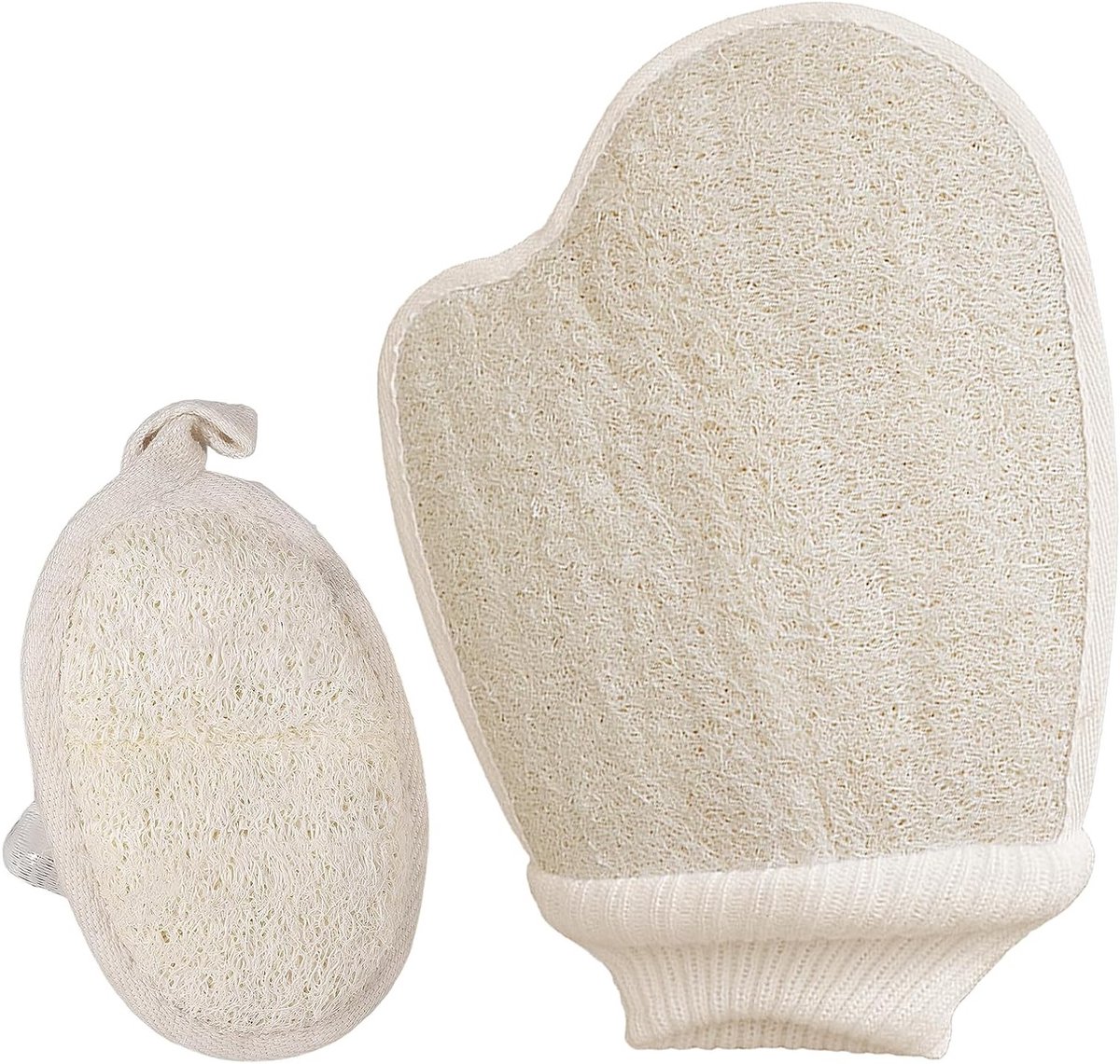 Exfoliërende handschoenen van natuurlijke luffa voor een diepe huidverzorging, 2 stuks, ideaal voor bodyscrub en dode huidverwijdering