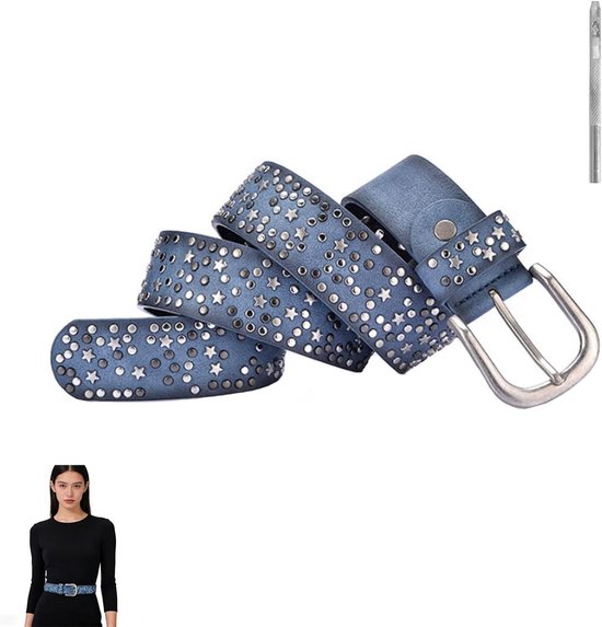 Dames riem met klinknagels 110 cm, punk vintage stijl, breedte 3,8 cm, verstelbaar voor jeans en shorts, uniseks in diverse kleuren