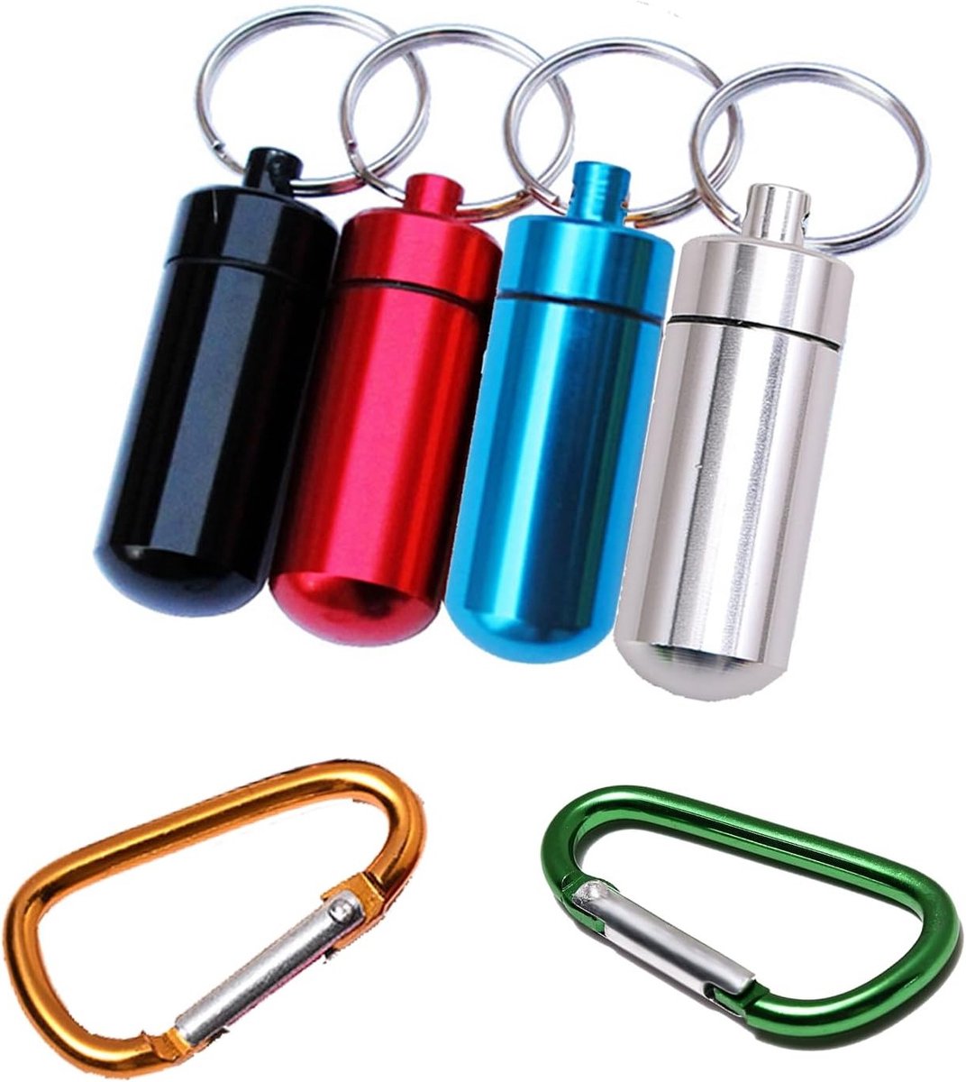 4-delige pillendoosjes set met sleutelhanger en mini pijp voor onderweg, metalen opbergbox