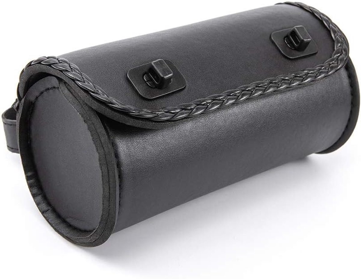 Mini Motorfiets Voorvork Tas van PU Leer - Fietshandlebar Gereedschap Tas voor Sissy Bar en Opslag (Zwart)
