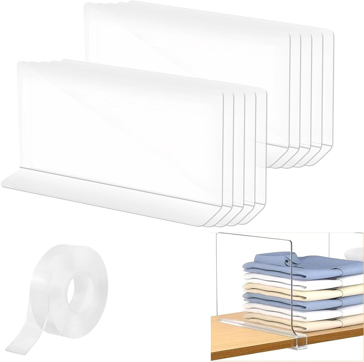 10x Transparante Kastverdelers Plankorganizer PET voor Kledingkast en Keuken