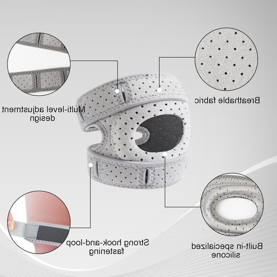 Set van 2 Verstelbare Kniebandages voor Mannen en Vrouwen met Antislip Strips en Vergrote Ring, Ideaal voor Hardlopers, Artrose en Knieblessures — afbeelding 4