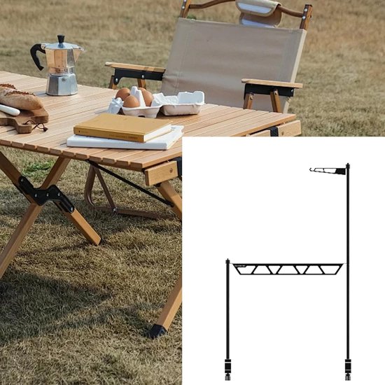 Kampeer Kookgerei Standaard - Outdoor Tafel - Buiten Koken - Verstelbare Indeling - 72x43cm - Zwart — afbeelding 4