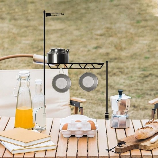 Kampeer Kookgerei Standaard - Outdoor Tafel - Buiten Koken - Verstelbare Indeling - 72x43cm - Zwart — afbeelding 5