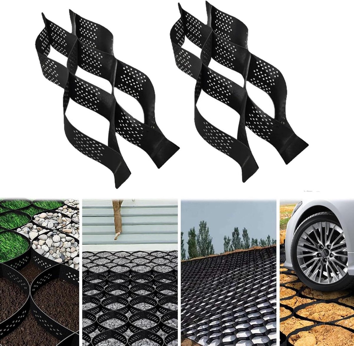 Grind Stabilisator Rooster - Bodemversteviging Mat - Oprit Versterken - Hoge Druk Bestendig - 1x1 Meter - Zwart