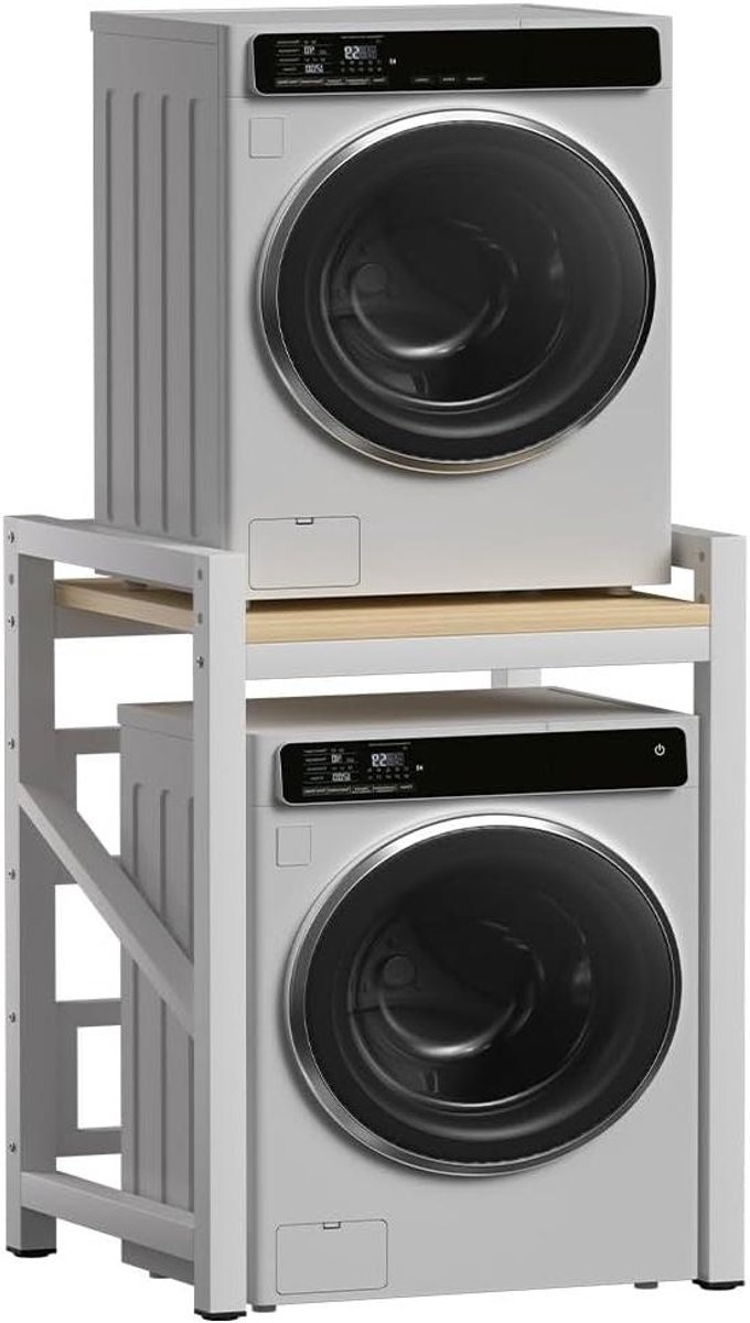 Stapelrek Wasmachine - Droogrek Verhoger - Ruimte Besparen - Verstelbare Hoogte - 300kg Draagkracht - Wit