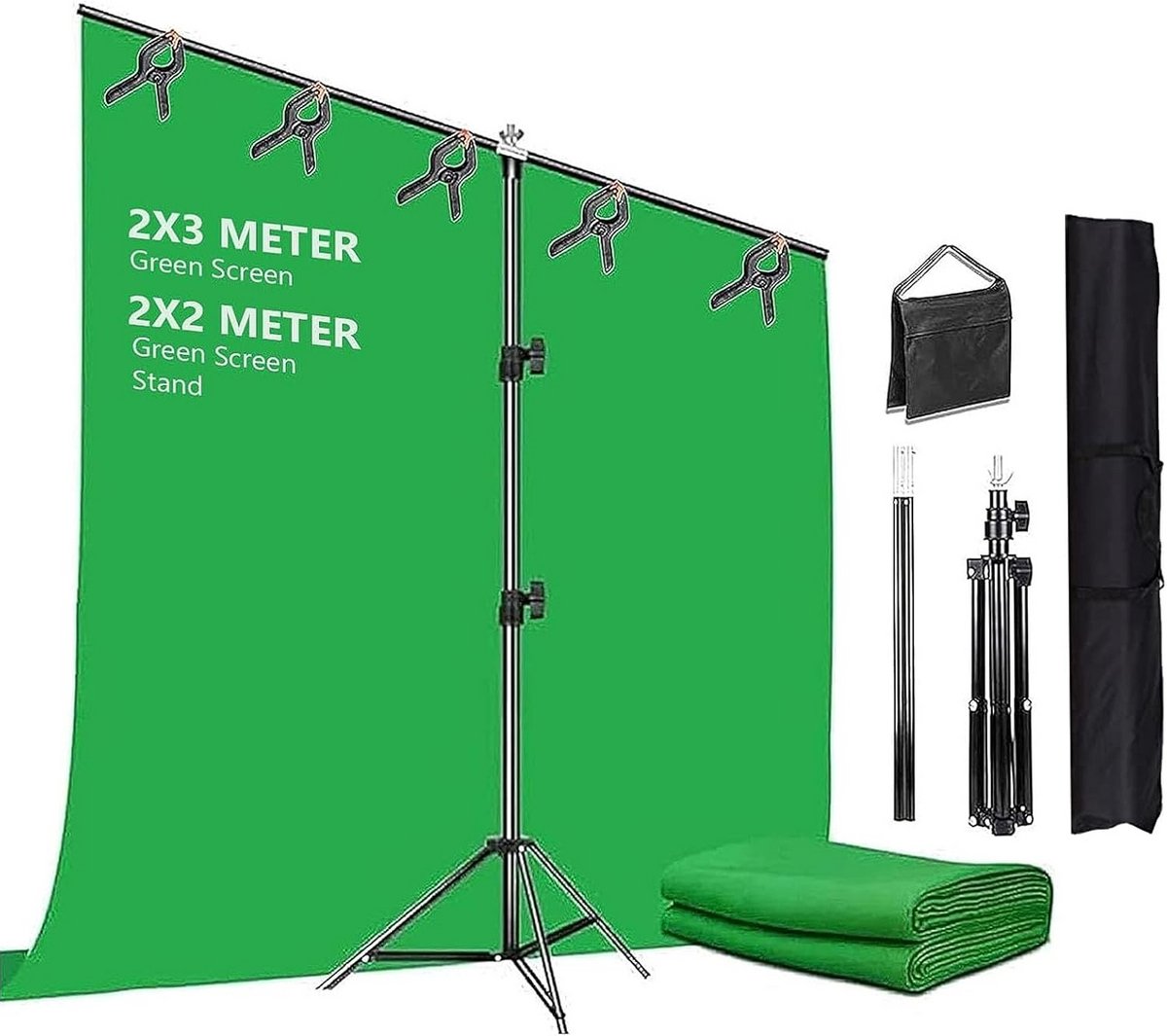 Achtergrond Doek - Studiodecor - Foto Streaming - Inclusief Statief - 2 x 3 Meter - Groen