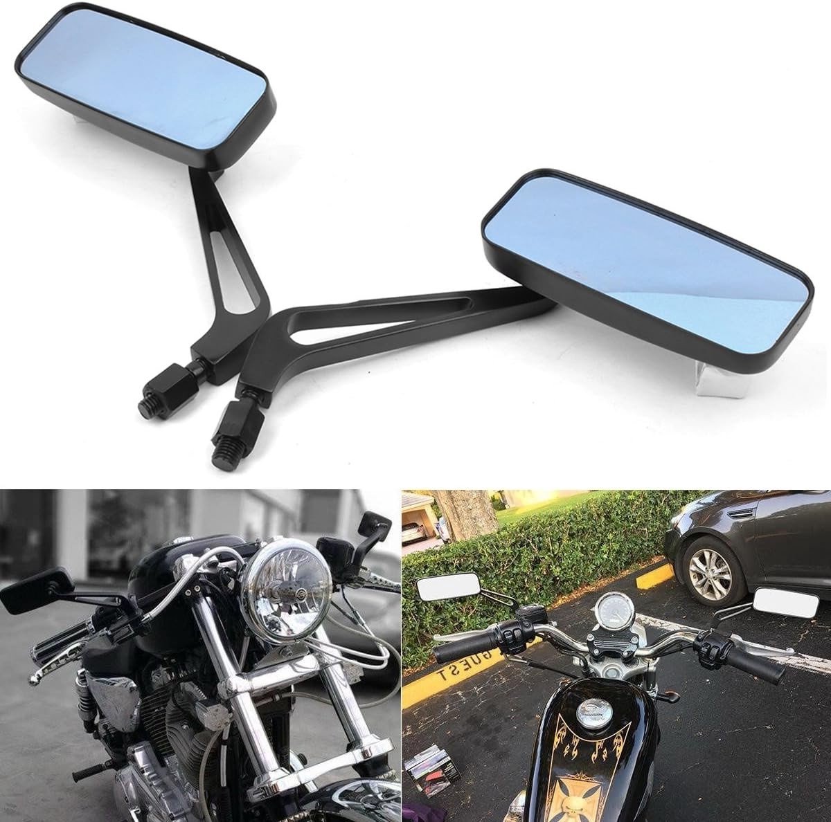 Zwarte Rechthoekige 8mm 10mm Motor Achteruitkijkspiegel voor Bobber, Cruiser en Chopper Motorrijden, ATV en Sportfiets Accessoire