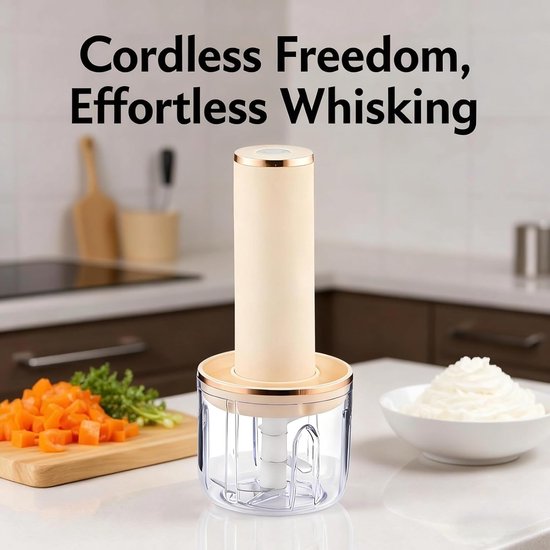 Draadloze Handmixer - Keukenmixer Garde - Bakken En Koken - 4-in-1 Functionaliteit - 300 ml Hakmolen - Beige — afbeelding 2
