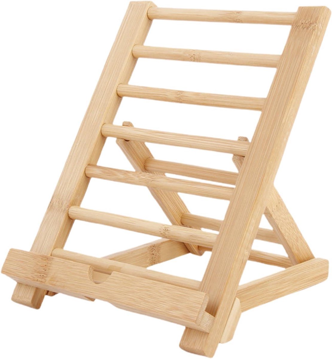 Tablet Standaard - Houten Houder - Comfortabel Kijken - Verstelbare Hoek - 24.8 cm - Houtkleur