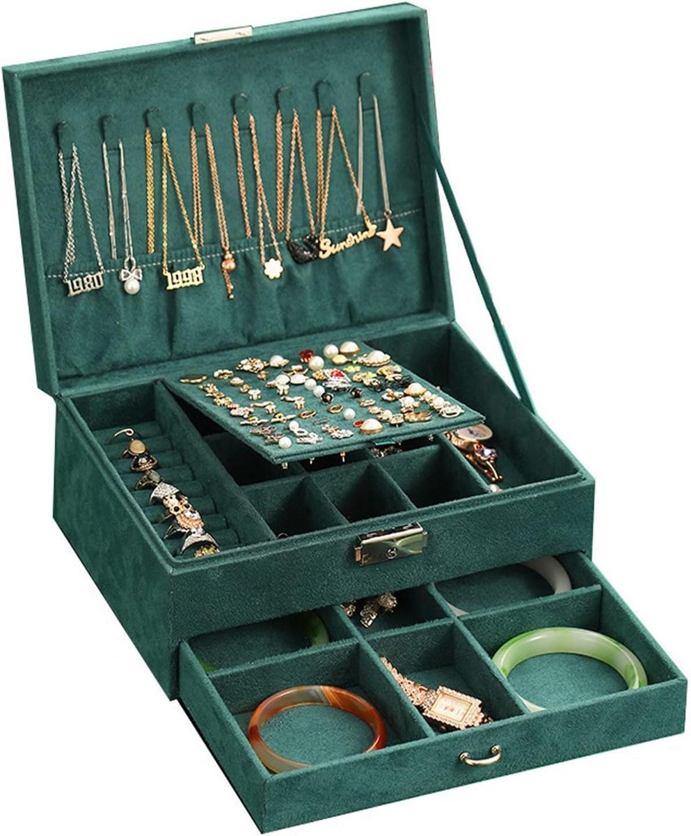 Sieraden Organizer Box - Juwelendoosje Opberger - Sieraden Opbergen - 3-Tier Stapelbaar - 9.05 x 6.69 x 4.13 inches - Groen
