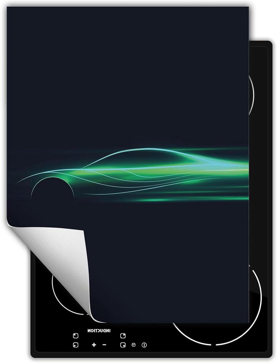 Kookplaat Afdekplaat - Werkblad Beschermer - Extra Werkruimte Creëren - Krasbestendig Vinyl - 40x52 cm - Groene Auto