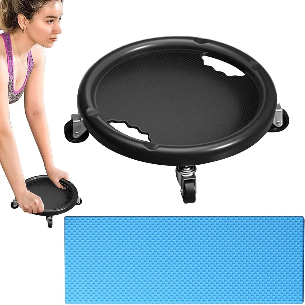 Buikwiel Board - Krachttraining wiel - Core training - 360 graden rotatie - 150 kg draagvermogen - Zwart