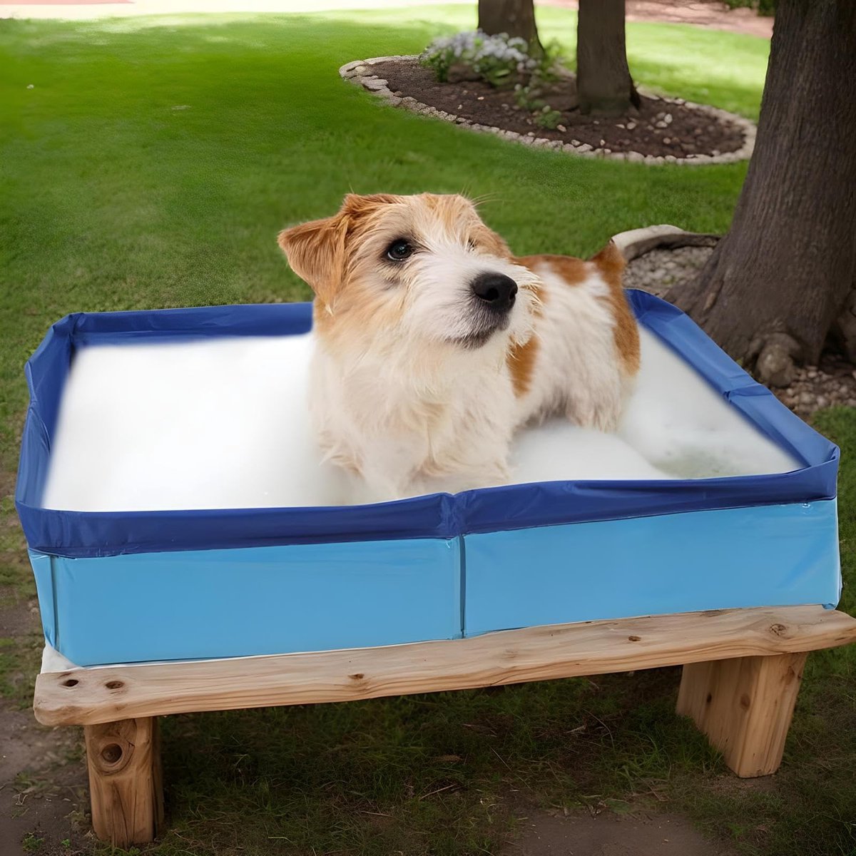 Hondenzwembad – Opvouwbaar kattenzwembad – Minizwembad voor katten & honden – Wadingpool voor huisdieren – Zomers badplezier – Blauw – 50 x 50 x 10 cm thumbnail 6