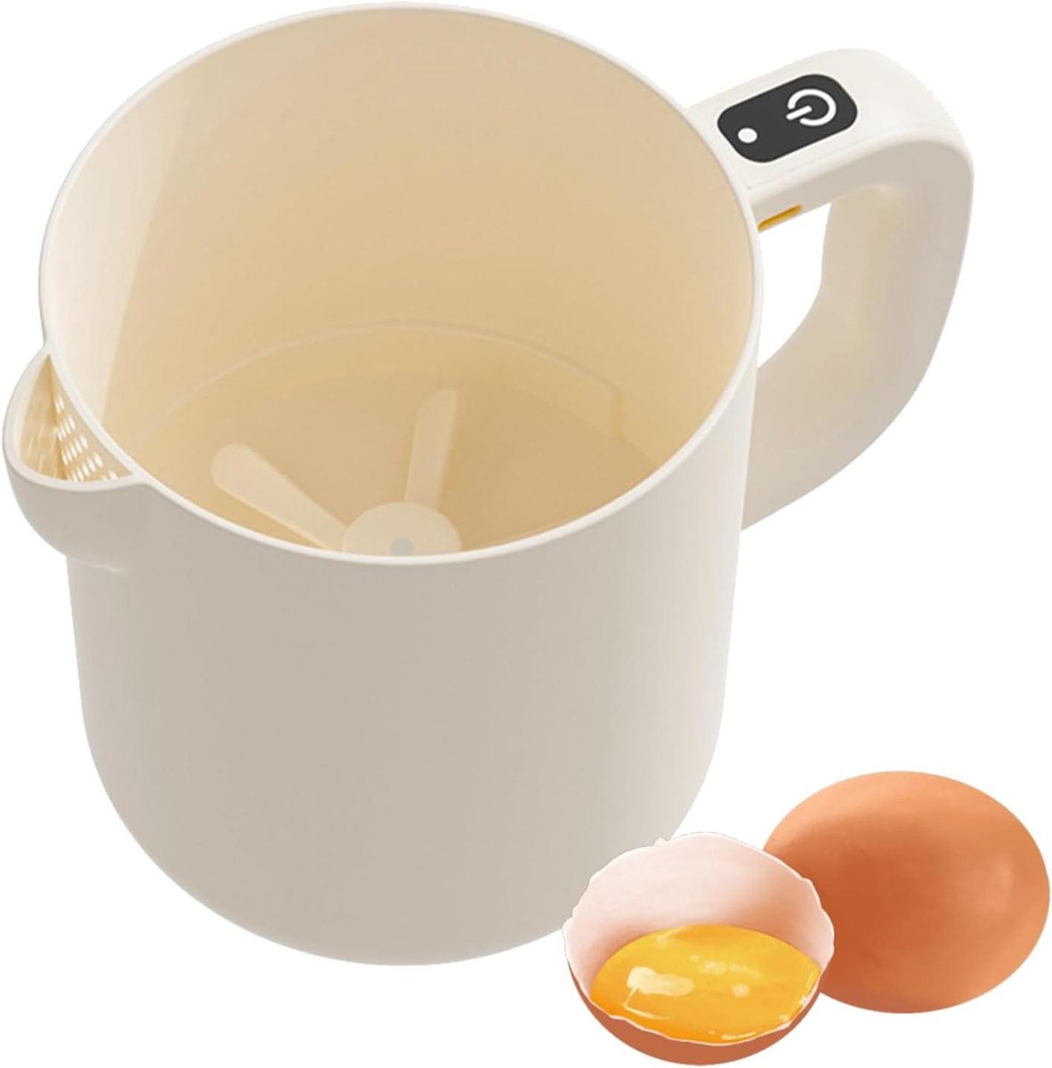 Elektrische Eierklopper - Keukenmixer Draadloos - Beslag Maken - Zelfreinigend Zeef - 1 Liter Capaciteit - Beige