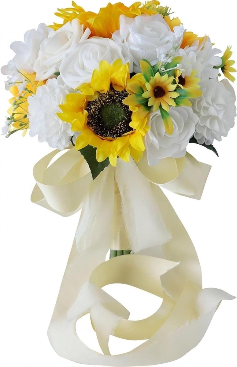 Bruidsboeket Kunstbloemen - Bruidsbloemen Decoratie - Bruiloft Versieren - Zijde en Plastic - 22x28 cm - Goud en Wit