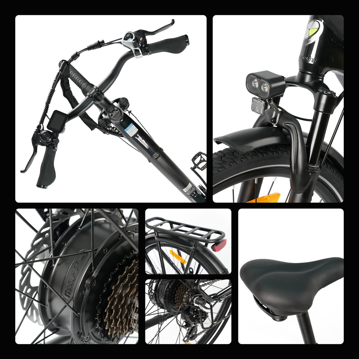 Elektrische Fiets TTGO C3 - 36V 18AH Accu - Actieradius Tot 120 Km - 28×2.0 Inch Wielen - Aluminium Lage Instapframe - Shimano 7 Versnellingen - Mechanische Schijfremmen - LCD Display - Elektrische Stadsfiets - Zwart thumbnail 3