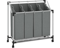 vidaXL - Wasmand - met - wielen - 4 - vakken - grijs