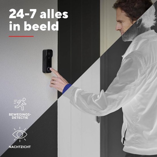 Video Deurbel Camera 3MP 2K HD met Draadloze Gong, 2-Weg-Audio, Nachtzicht, Slimme Videodeurtelefoon Wi-Fi Inclusief Chime, Draadloos of Bedraad Gebruik, Waterdicht, Zwart van Merkloos — afbeelding 4