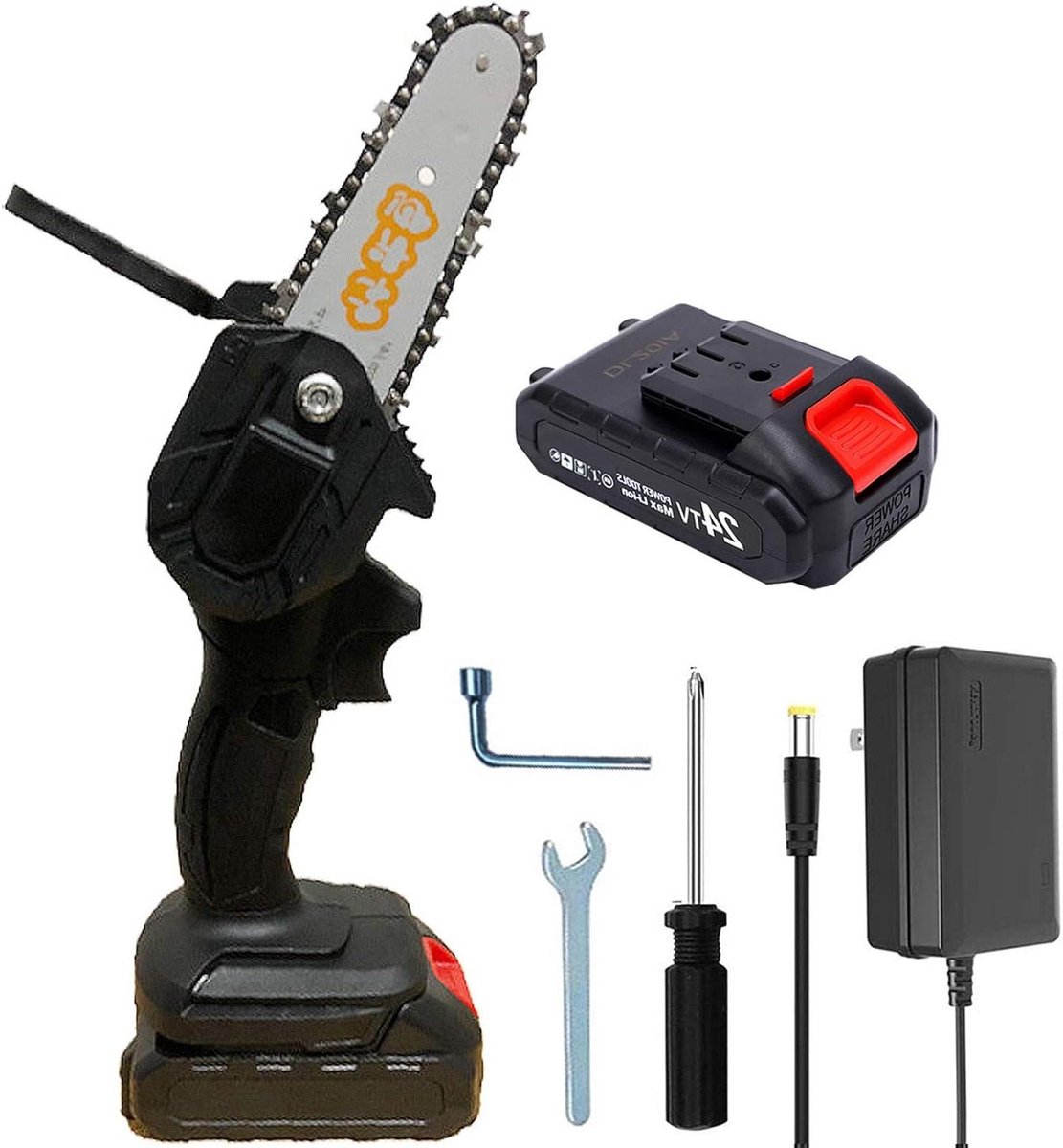 Draadloze mini kettingzaag - Accu snoeizaag - Takken snoeien - Eén hand bediening - 10 cm zaagblad - Zwart