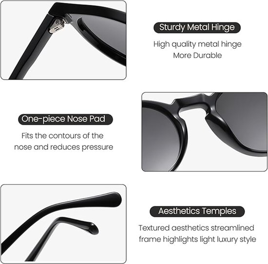 Unisex retro ronde zonnebril – Getinte glazen – Ideaal voor kleine gezichten – Jaren 70-stijl – UV-bescherming – grijs — afbeelding 4