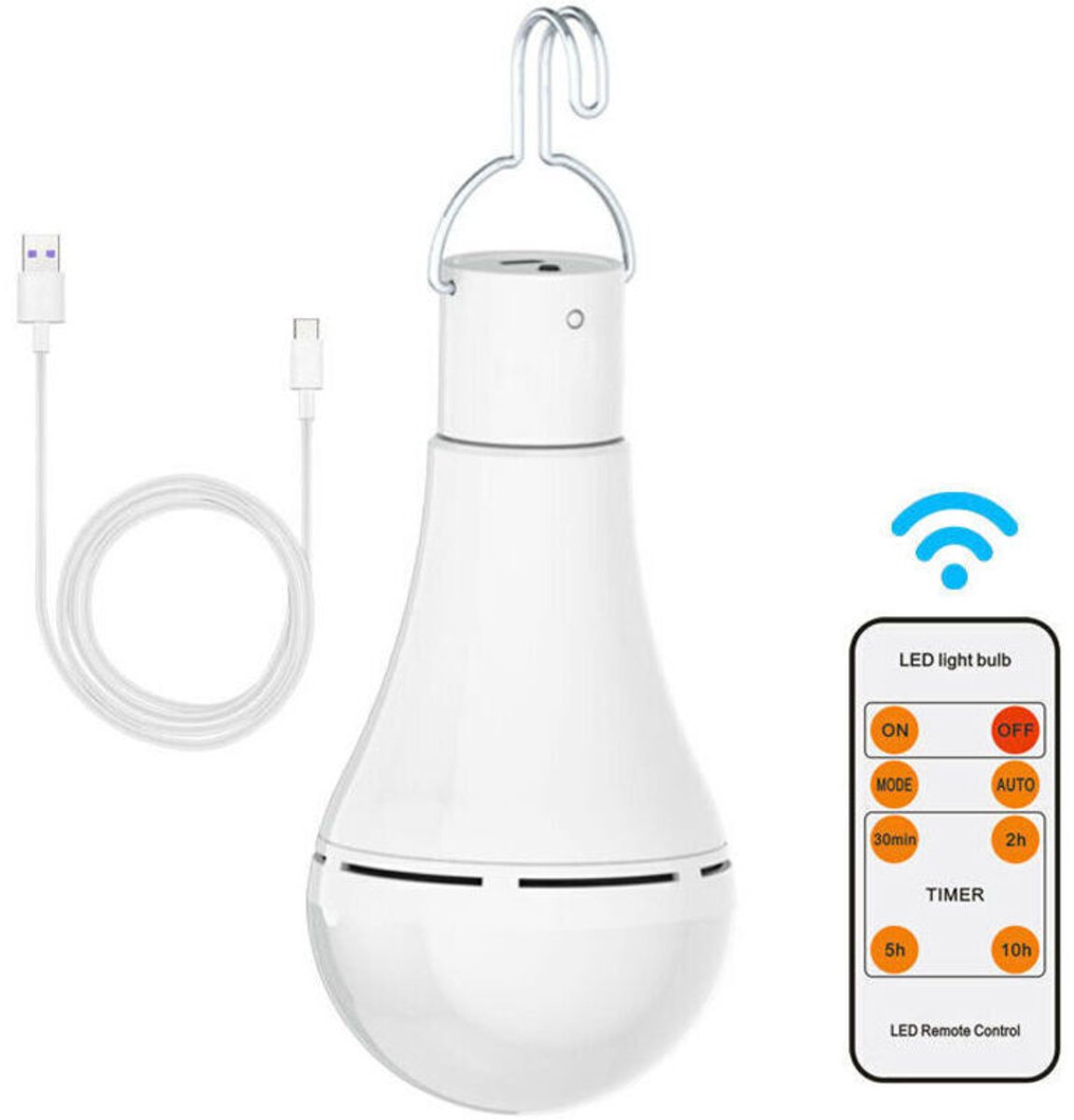 USB-oplaadbare lamp geschikt voor afstandsbediening, 7W LED-lamp op batterijen, dimbare E27-fitting geschikt voor aanraakbediening en timerfunctie, noodlampgeschikt voor buiten, kamperen en geschikt voor haak.