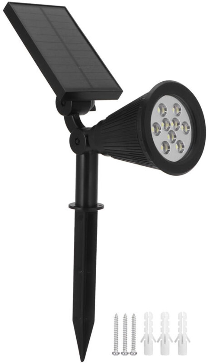 Negen LED-spotlights op zonne-energie,geschikt voor tuin- en binnenplaatsverlichting, wit licht.