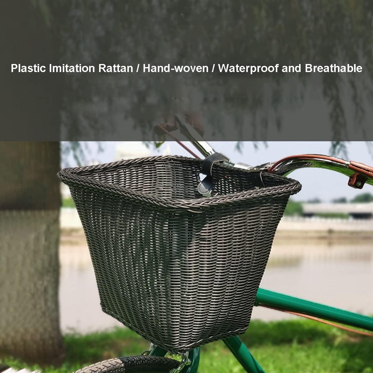 Fietsmand Stuur - Klassieke Mand - Dagelijkse Boodschappen - Handgeweven PE - 35x27x25cm - Zwart