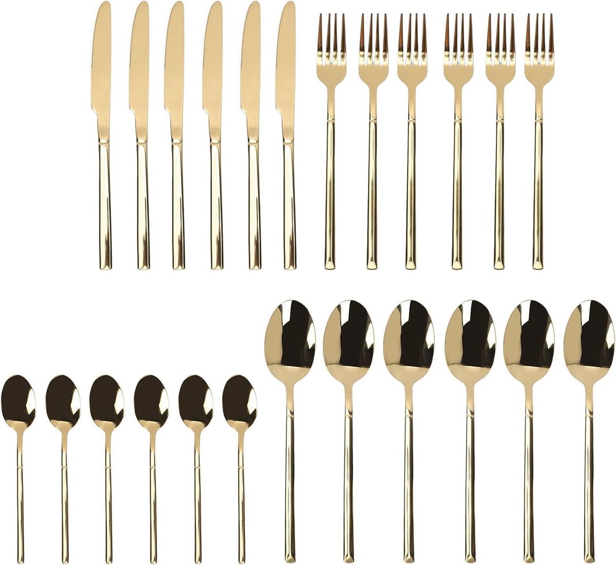 Bestekset Roestvrij Staal - Eetservies Vork Lepel - Dagelijks Diner - Vaatwasmachinebestendig - 24 Delen - Goud