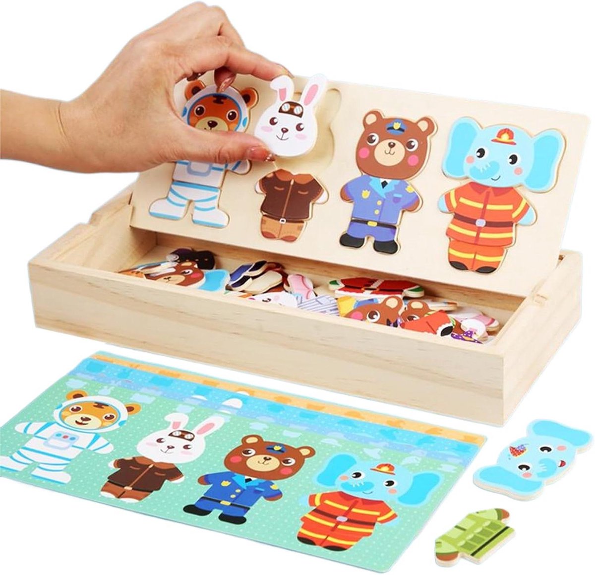Houten Puzzels - Aankleedpuzzel - Fijne motoriek - Interactief Leren - 30 x 13 cm - Meerdere kleuren