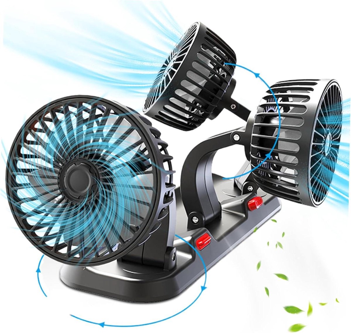 Auto Ventilator - 3 Hoofden - Auto Koeling - 360 Graden Draaibaar - 12 Volt - Zwart