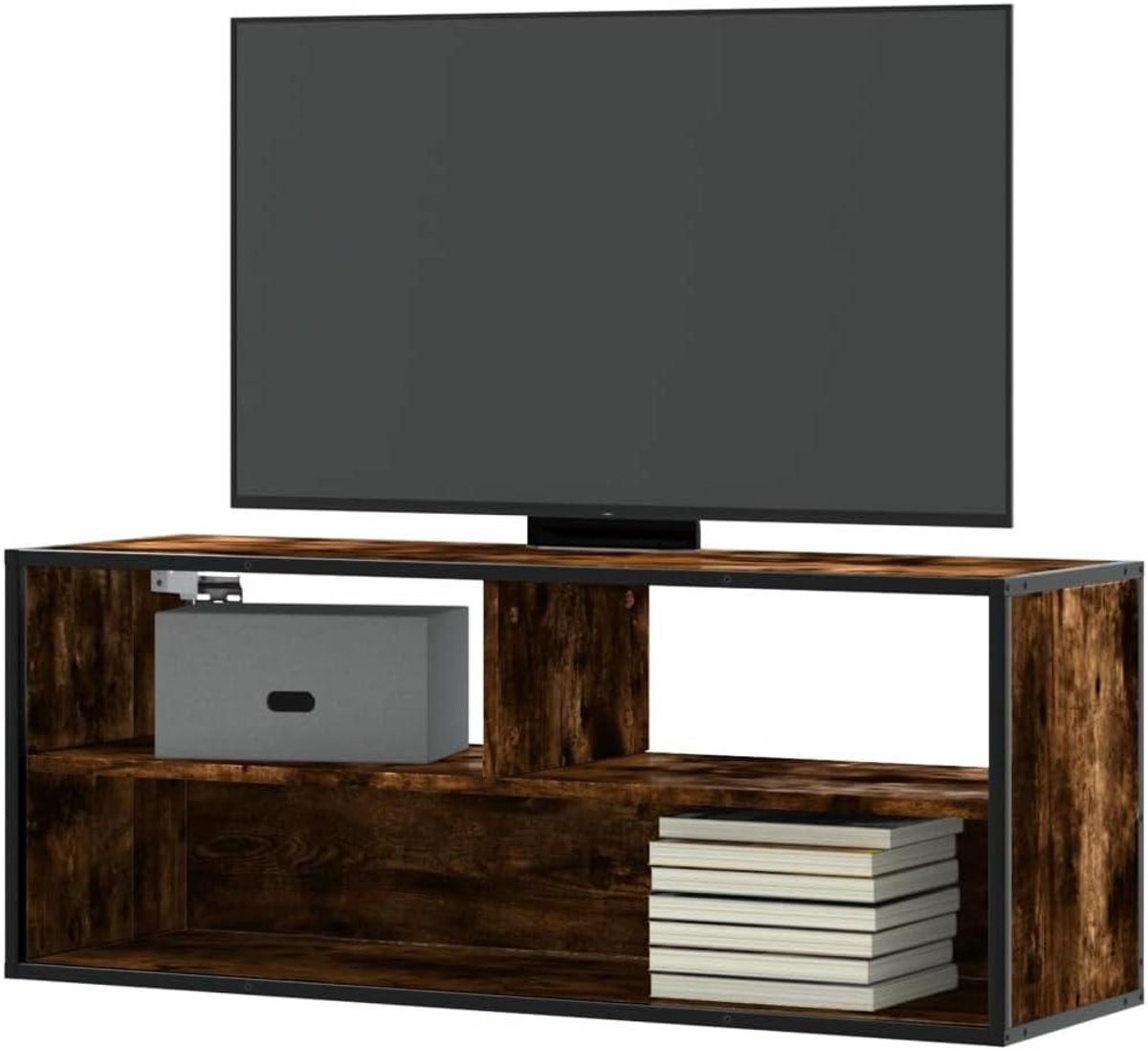 Televisiekast - Tv-meubel - Media Opslag - Industrieel Metalen Frame - 100 cm Breed - Rookeiken